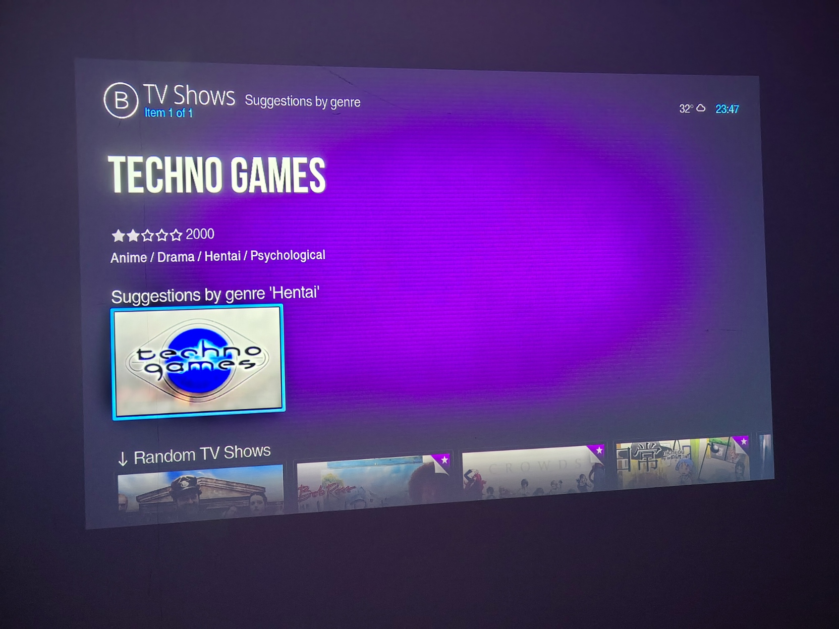 Kodi showing me "suggestions by genre: Hentai", and it's just Techno Games (2000), a BBC robot competition